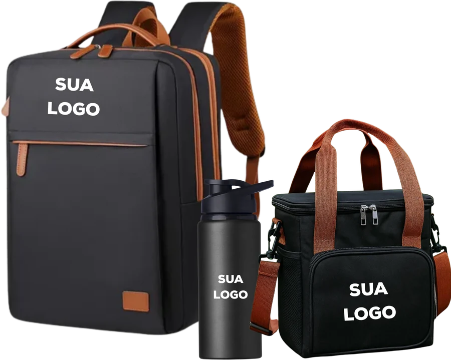 Kit Web Bolsas personalizado: mochila, garrafa térmica e bolsa térmica com a sua logo
